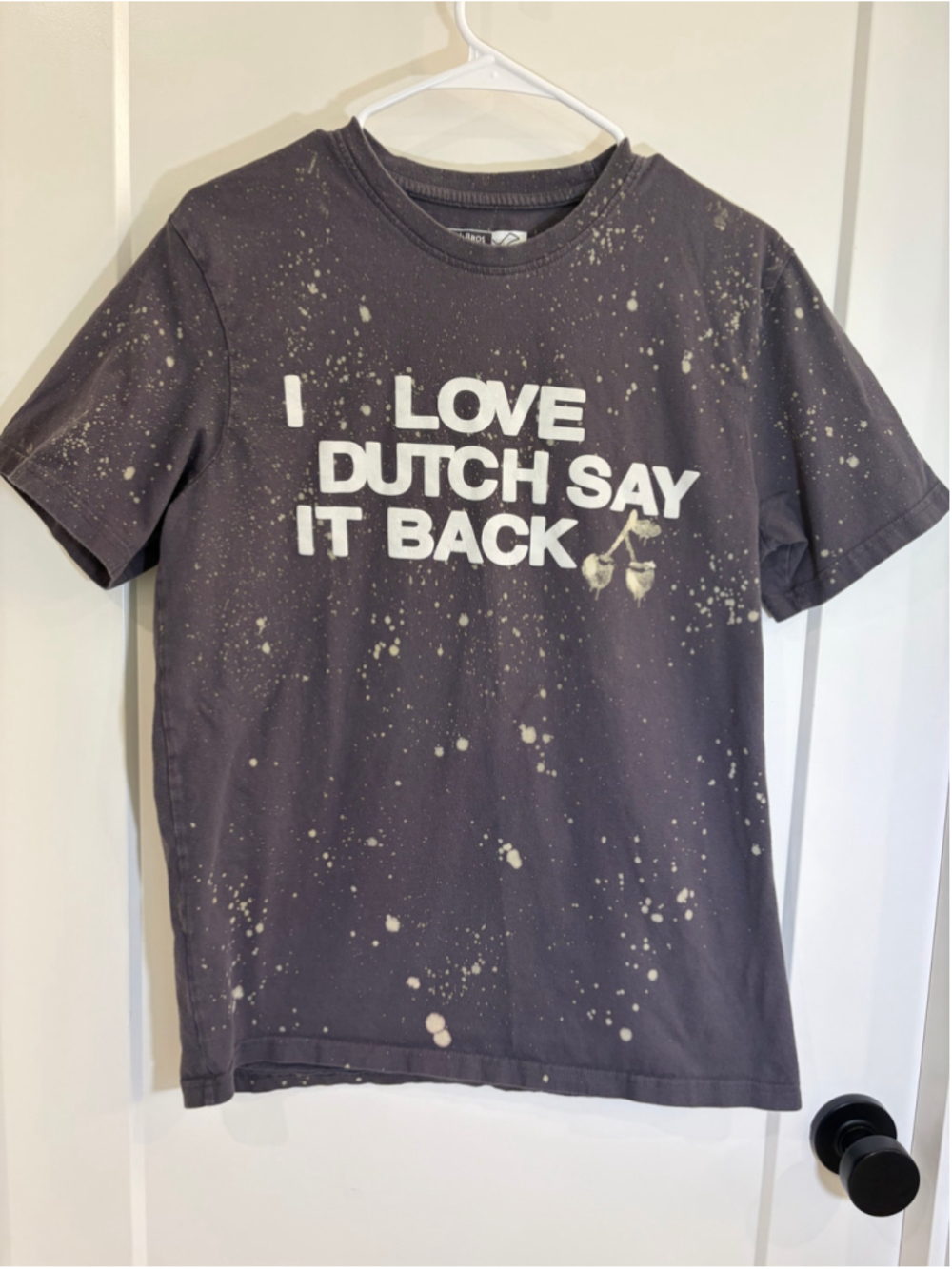 Lonely Ghost x Dutch Bros I Love Dutch Say It Back Bleach Splattered T-Shirt Med